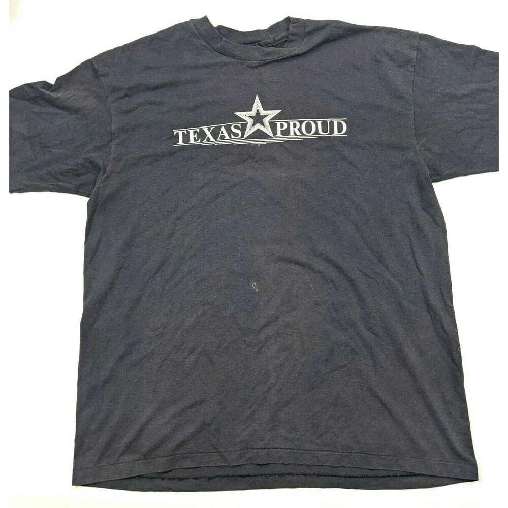 Vintage 90s‎ Hanes Texas Proud Tee T-shirt Black XL Made in USA Single Stitch